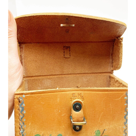 WWII 1942 E K 1943 Leather Tool Pouch Repurposed European Design Painted - Picture 9 of 15